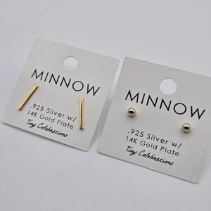 Gold Bar Rod Ball Industrial Studs Earrings BUNDLE NWT Gold Plate Sterling